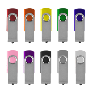USB024-16GB, USB giratoria metalica, incluye un cordon del color de la memoria. Capacidad 2 GB, 4 GB, 8 GB, 16 GB y 32 GB.