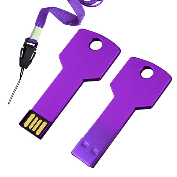 USB008, USB Llave Tradicional. USB metálica en forma de llave con cordón del color de la memoria.