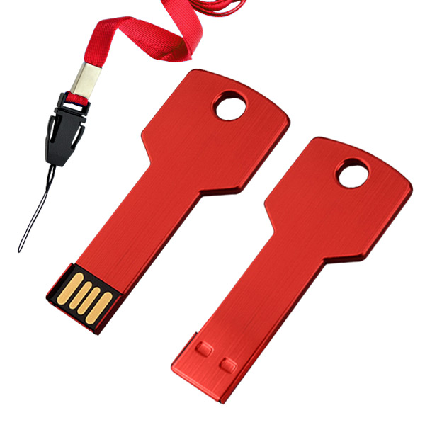 USB008, USB Llave Tradicional. USB metálica en forma de llave con cordón del color de la memoria.