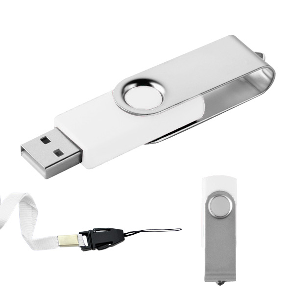 USB009, USB Giratoria Clásica. USB giratoria metálica, incluye un cordón del color de la memoria.