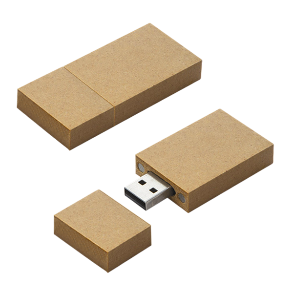 USB018-08GB, USB de carton reciclado en forma de rectangulo, tapa con imanes para una mayor seguridad.