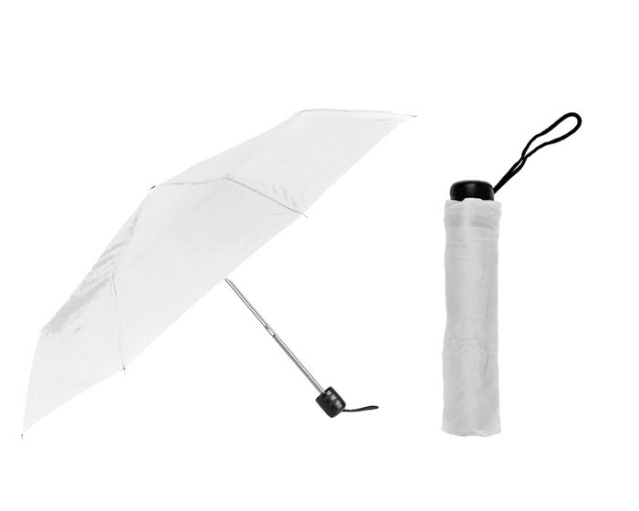 PG14, Paraguas de bolsillo con mango de plástico en color negro. Corto y plegable de apertura manual. Incluye funda.